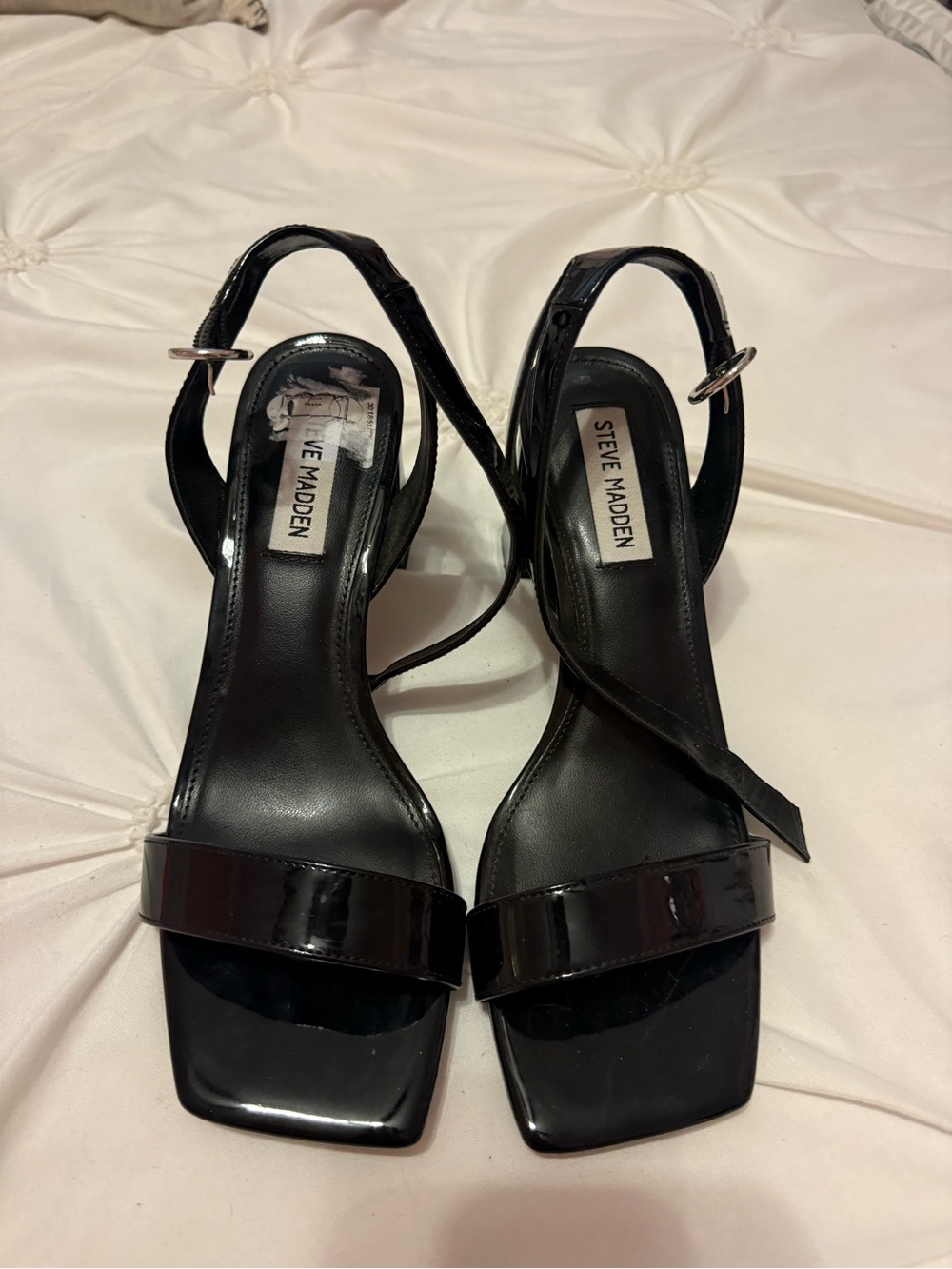 Steve Madden Black Patent Square-Toe Slingback Heels